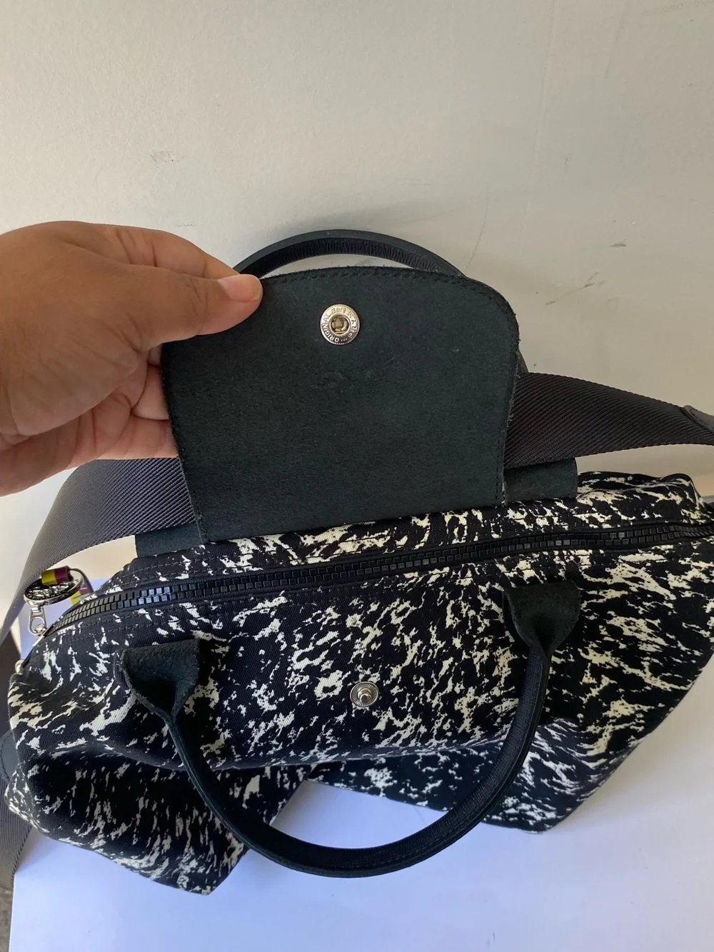 Longchamp Le Pliage Appaloosa Black White Coated Canvas Crossbody Bag Small